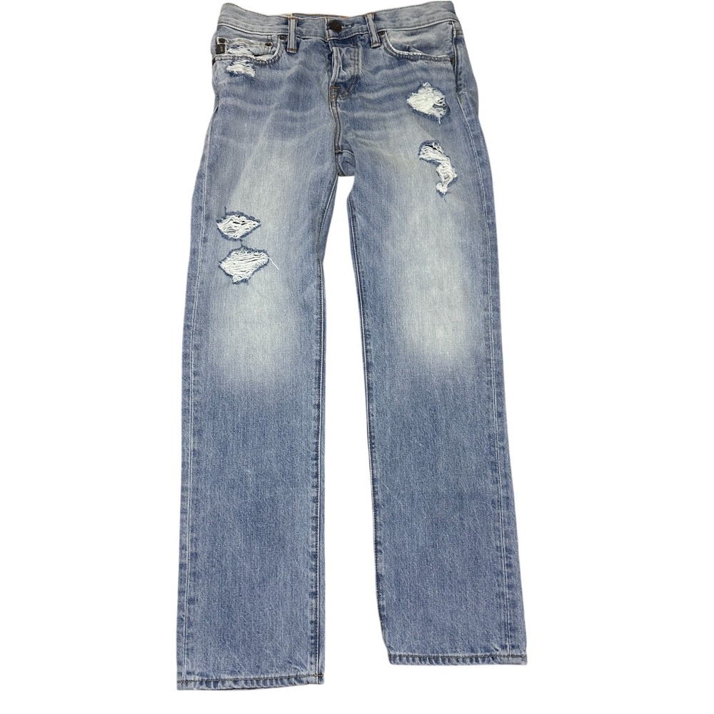 Abercrombie & Fitch Slim Straight Jeans Mens 30x30 Blue Distressed Button Fly